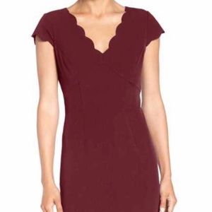 Adrianna Papell Burgundy Scalloped Crepe Dress